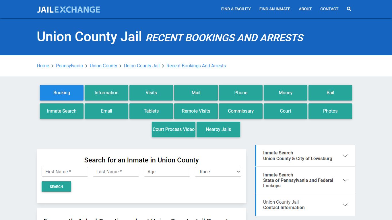 Union County Jail PA Recent Arrests and Bookings - Jail Exchange