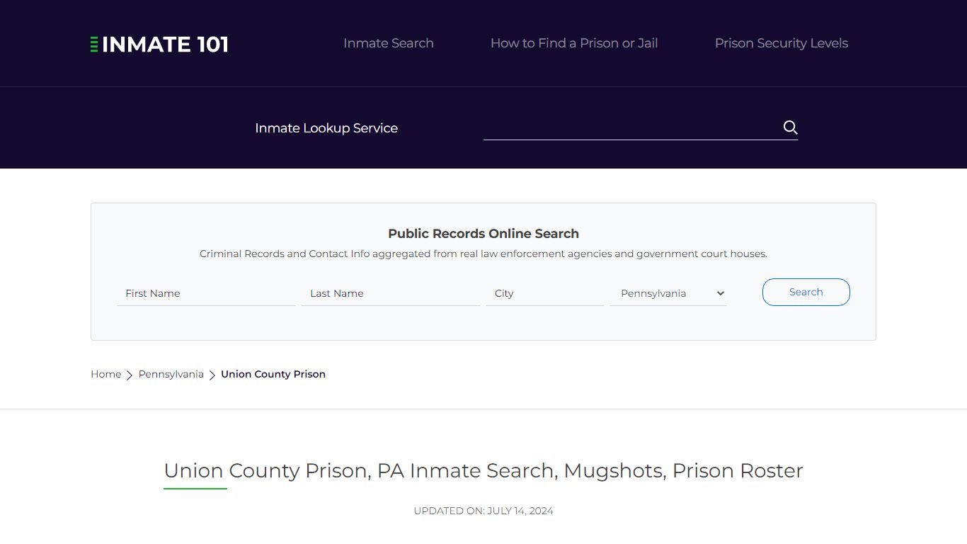 Union County Prison, PA Inmate Search, Mugshots, Prison Roster